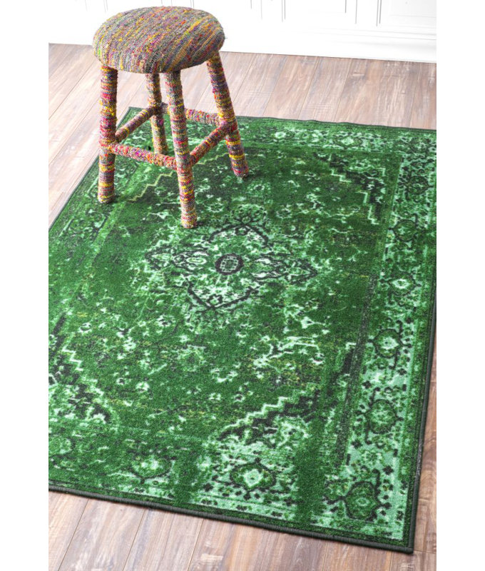 Tapis performance vert tissé à la machine à motif oriental Bowning, Rectangle 8 pi x 10 pi