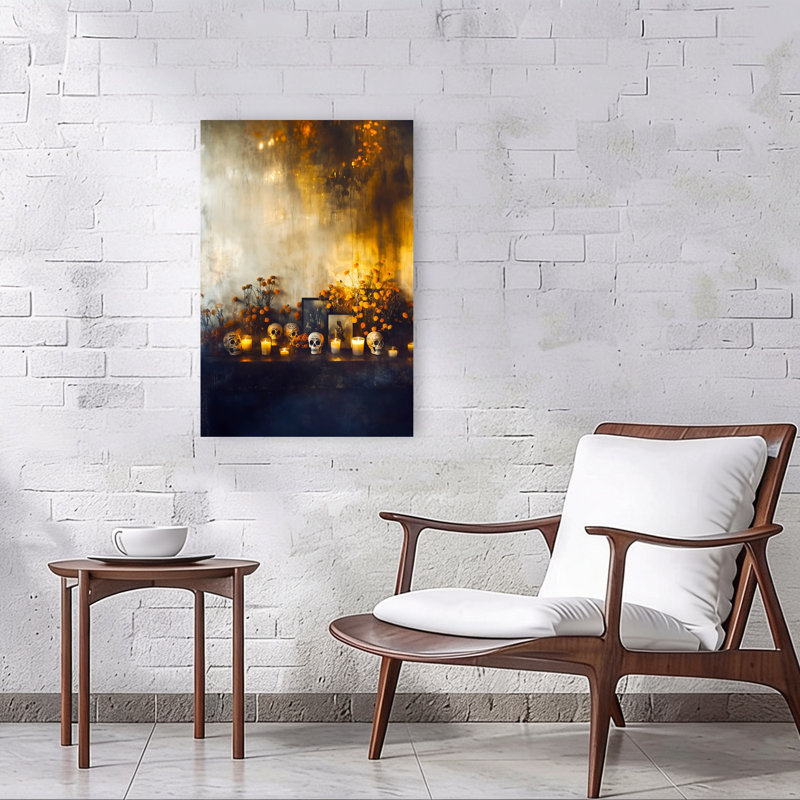 Day Of The Dead Ofrenda Vibrant Contemporary Marigold Autumn City Wall Art Print 1 Piece Wrapped Canvas Wall Art