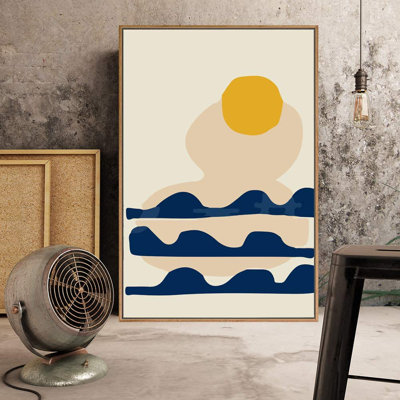 Abstract Shape " Yellow Sun Over Abstract Navy Waves "