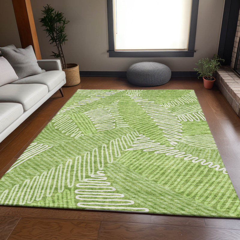 Premium Machine Washable Prisco Lime Rug, Rectangle 10' x 14'