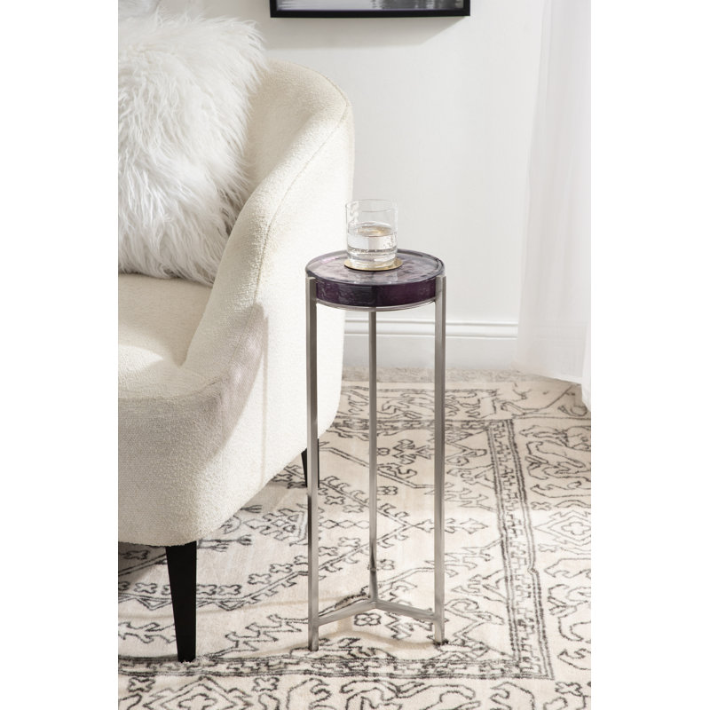 Table de bout Eveland Stone, Argent, Verre mauve