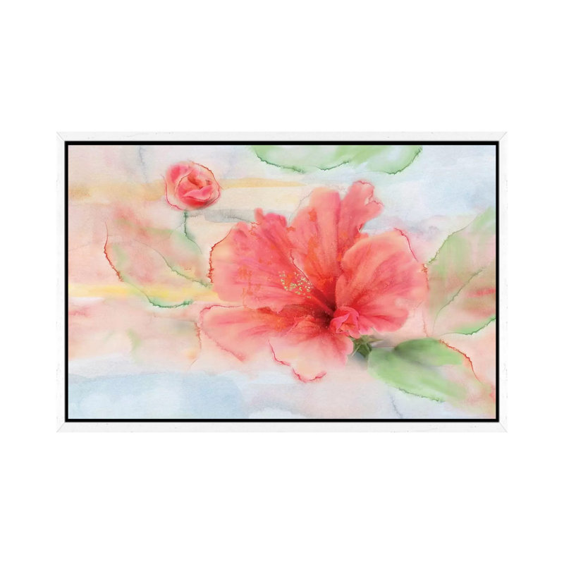 Hibiscus by Nan - Painting on Canvas, 66.04 cm H x 45.72 cm W, White Framed Canvas