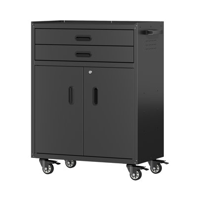Storage Cabinet, 30"L x 17"W x 39"H, Steel, 2 Drawers + 2 Doors - Black