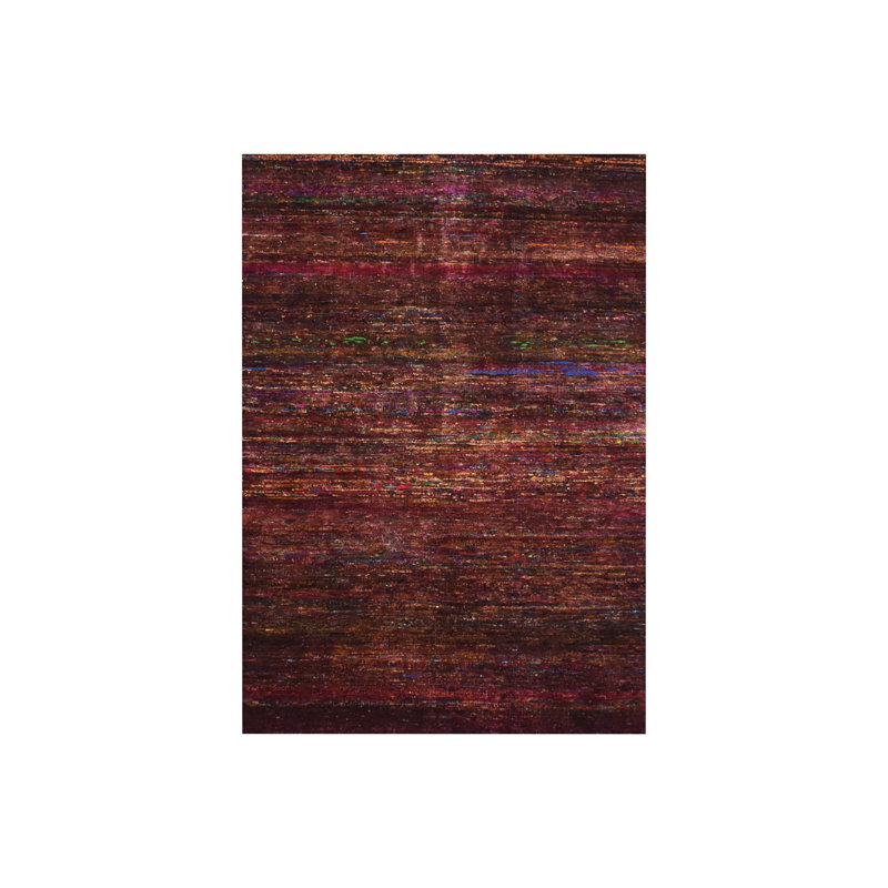 Tapis rouge vin, motif uni uni, soie pure sari, noué à la main, doux au toucher, tapis oriental