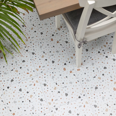Terrazzo White 30.48 x 30.48cm Self-adhesive Vinyl Floor Tiles Pack 10 (0.93sqm)