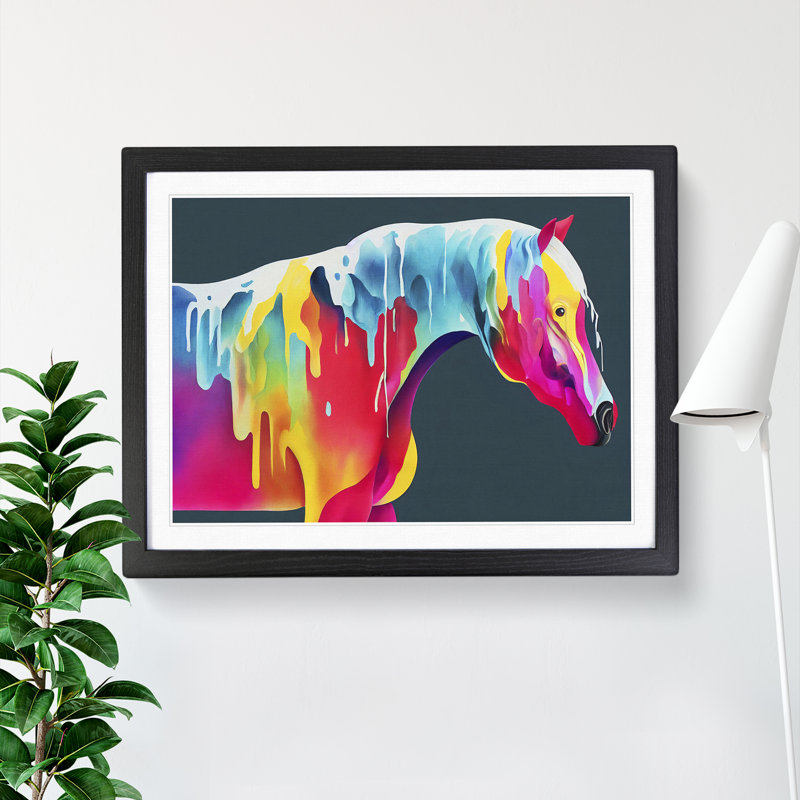 Dripping Horse Vol.1 Abstract 1 Piece Single Picture Frame Painting, 25cm H x 34cm W x 2cm D, Black