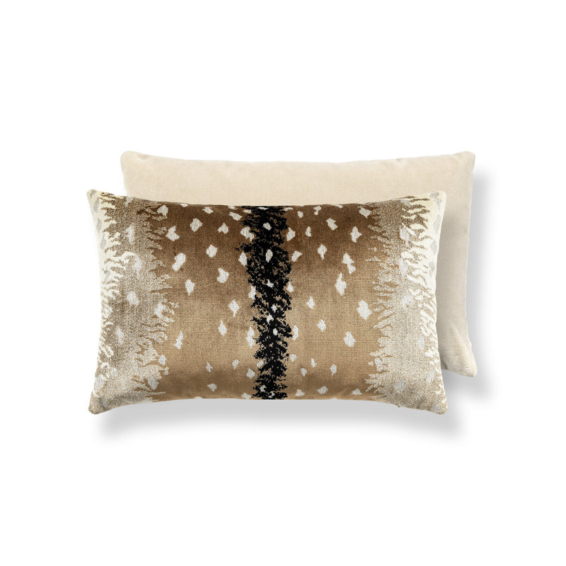 ANTELOPE / VELVET PILLOW, 14" H x 22" W, Rectangular, Fawn/Black Animal Print