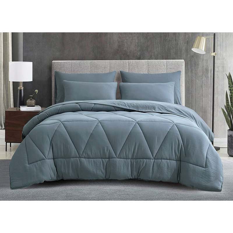 Microfiber Bed in a Bag Comforter Set, Queen Comforter + 6 Additional Pieces, Dusty Blue