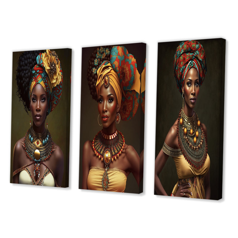Contemporary Contemporary Beauty - Art africain-américain, ensemble de 3 pièces, Toile tendue, H 32 po x l 48 po