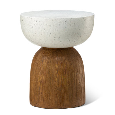 17.75"H Multi-Functional MGO Geometric Faux Terrazzo And Wood Texture Garden Stool Or Planter Stand Or Accent Table