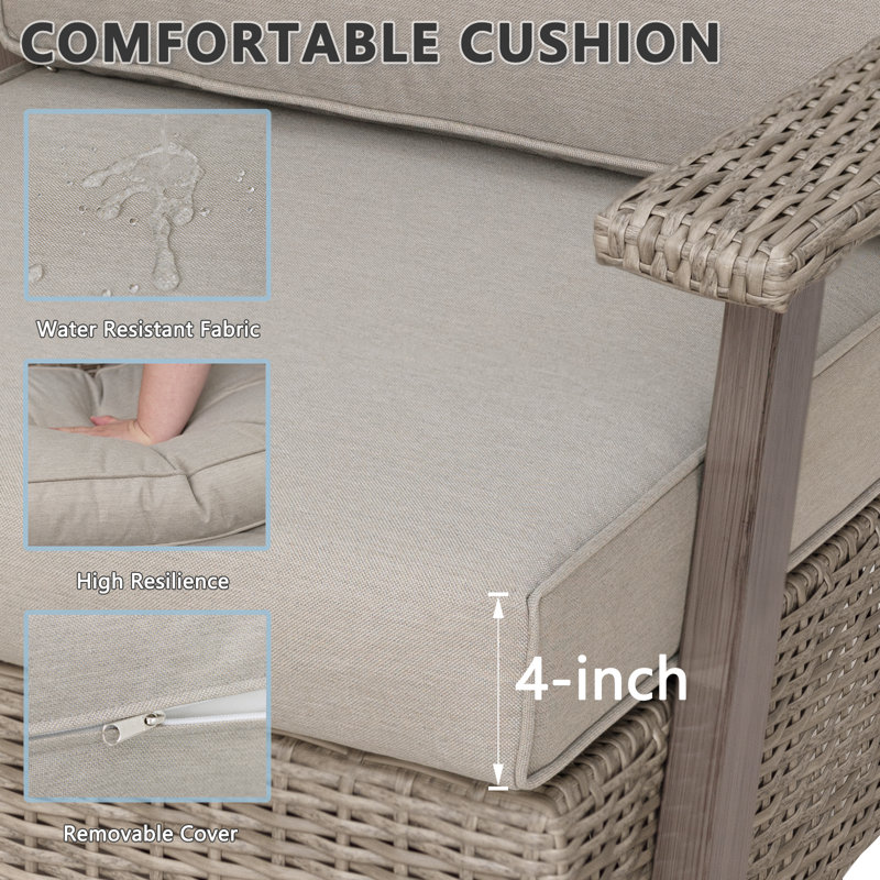 Chaise berçante 4 pièces avec coussins, rotin toutes saisons pour cour arrière, Gris