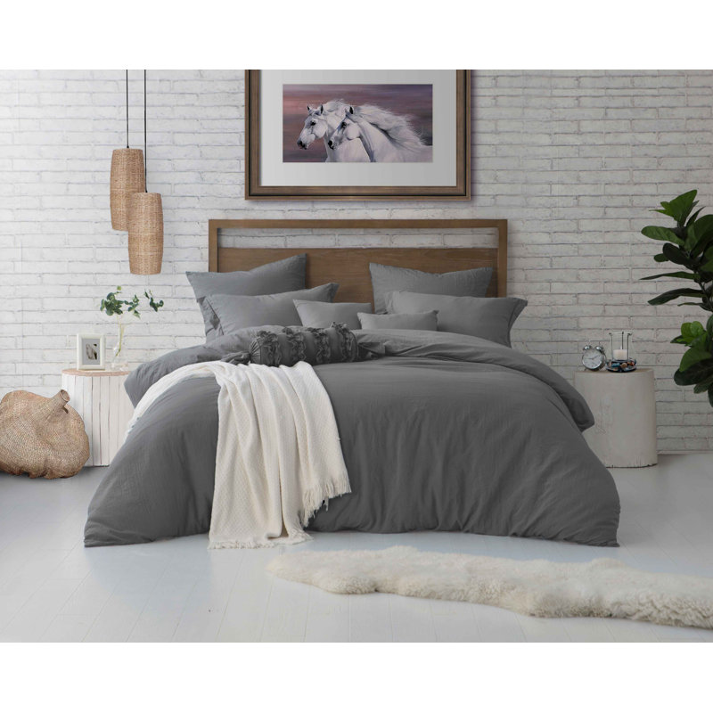 Ensemble de housse de couette en microfibre lavée et plissée très douce, Housse de couette simple / simple TG + 1 taie d'or