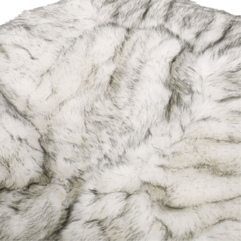 Petit fauteuil à billes arrondi en fausse fourrure blanc et gris 5 pieds