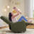 360° Swivel Rocker Recliner Glider Chair, Corduroy Nursery Chair for Small Spaces, Green-1987192923