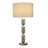 Modern Stacked Metal Table Lamp with Glass Accents and Linen Shade-512851587