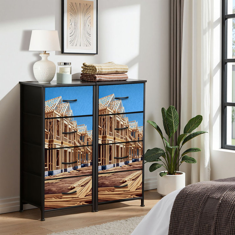 4 Drawer Dresser for Bedroom, Narrow Chest of Drawers, Wooden Top and Study Iron Frame 18"x37.5"-(WxH)