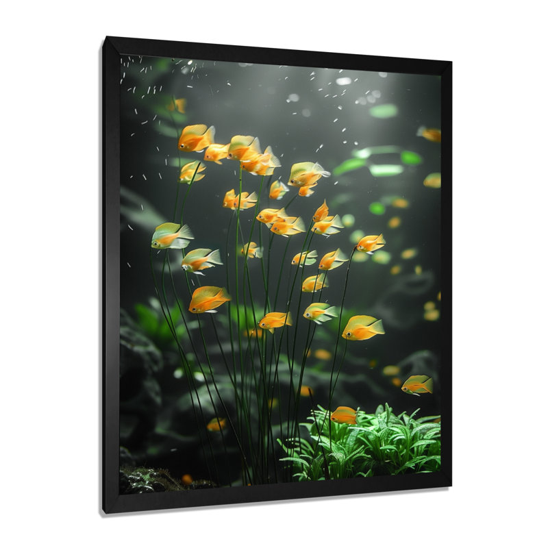 Aquariums - Aquariums muraux jaunes et verts, H 12 po x l 20 po, Cadre simple noir, bois massif