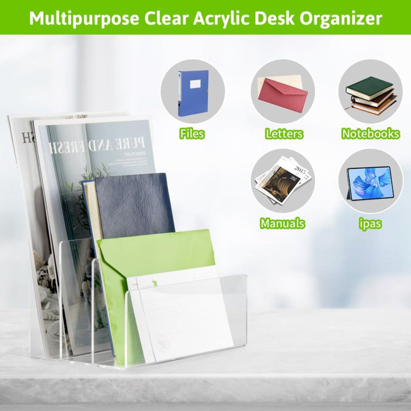 3 - Section Vertical Acrylic Desktop File Organizer