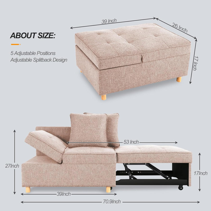 Acklen Upholstered 70.8'' Reclining Sleeper Sofa, Beige