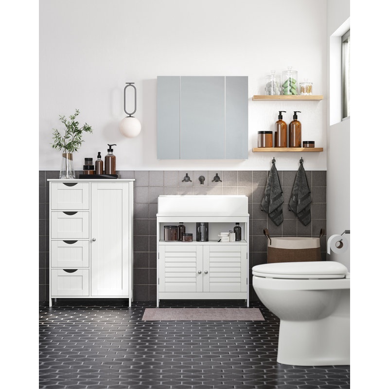 Armoire de rangement Manhattan Floor, armoire autoportante, avec 4 tiroirs, tablette ajustable, Blanc