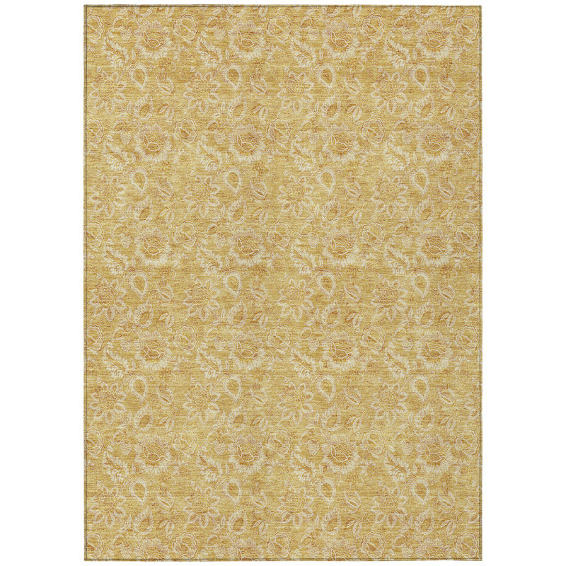 Tapis d'intérieur lavable à motif floral doré et blé 9 pi x 12 pi