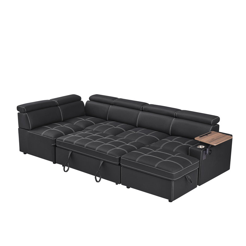 Canapé modulaire en tissu avec repose-pieds, Tissu noir