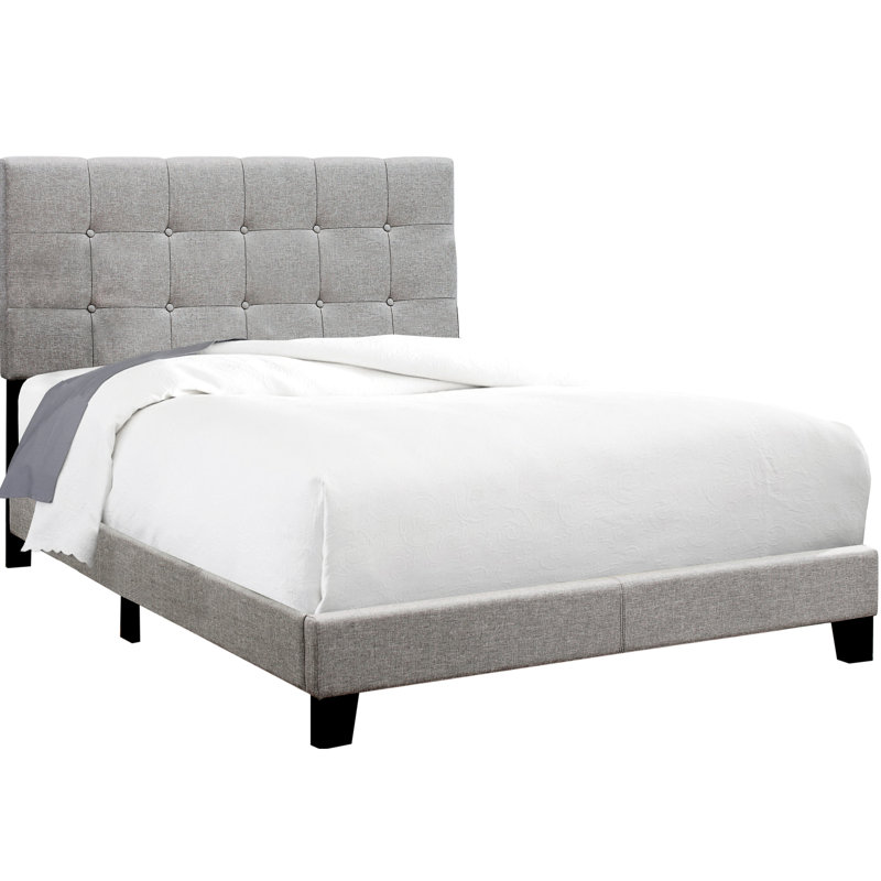Lit double avec tissu et pieds gris