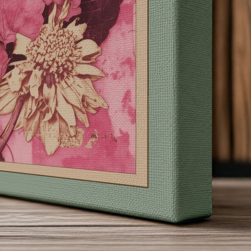 Clustered Peonies and Roses Botanical - Wrapped Canvas, 30x20 - 76.2 x 50.8 cm, Sage Border