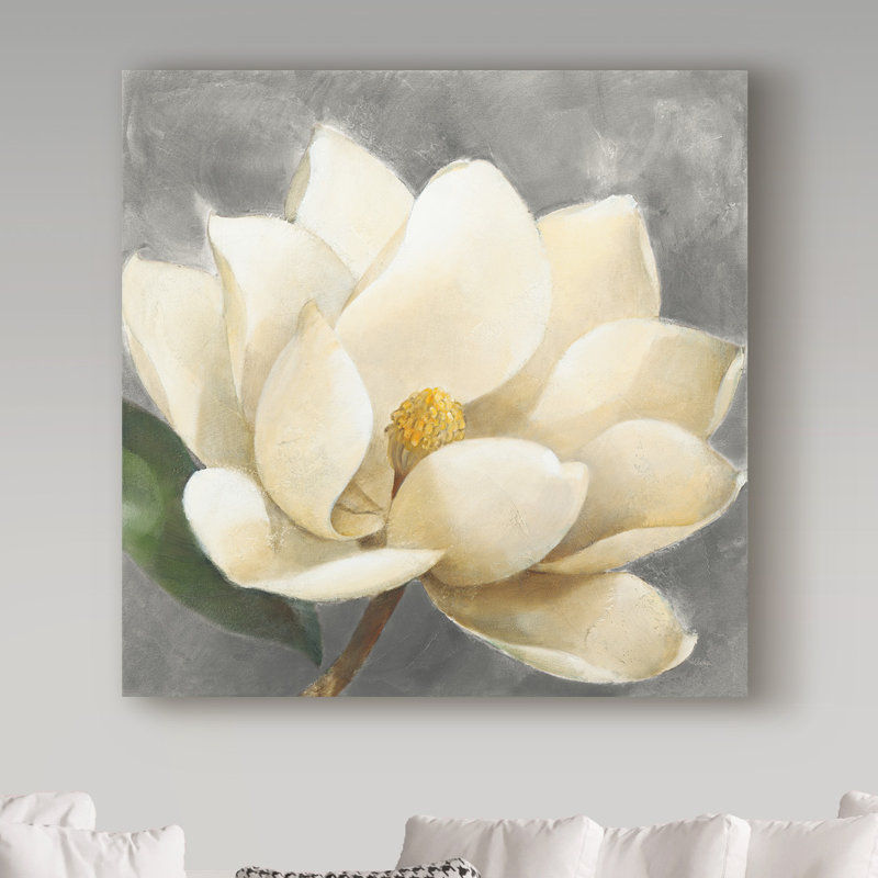 Albena Hristova Magnolia Blossom on Gray Canvas Art, 35x35