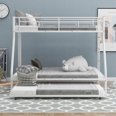 Bed With Sturdy Steel Frame, Bunk Bed With Twin Size Trundle, Two-Side Ladders, (OLD SKU:MF194424AAN)