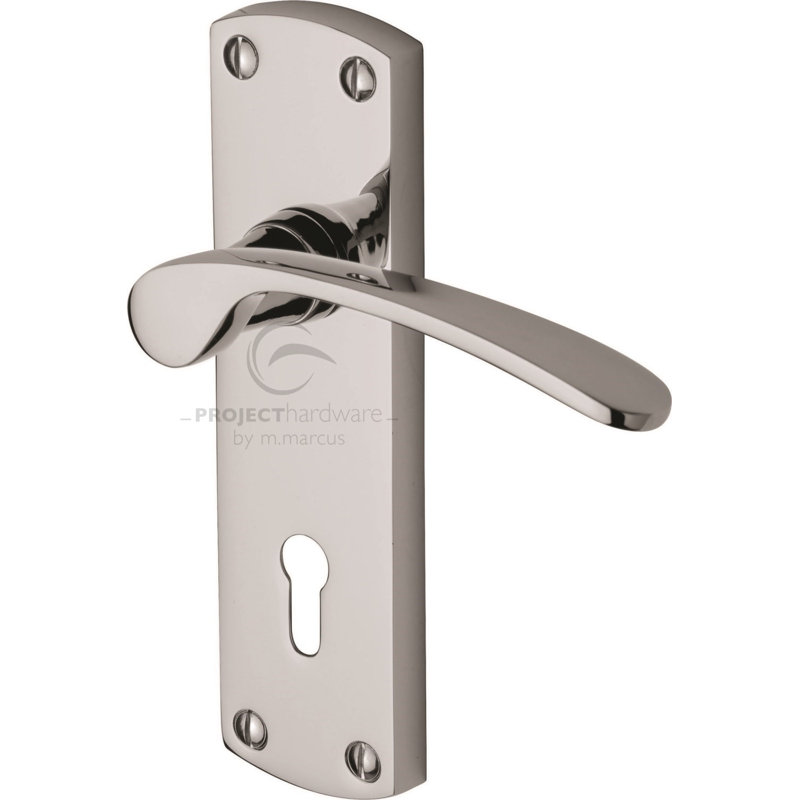 Heritage Brass Project Hardware Door Handle Lever Lock Luca Design, Polished Chrome