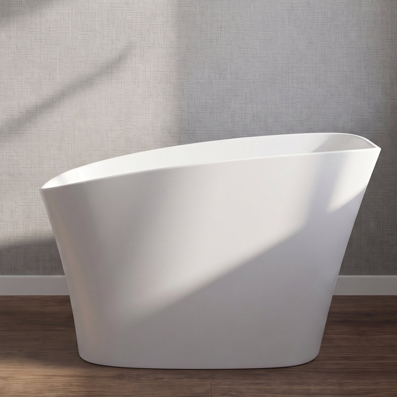 51 Inch Rectangle Freestanding Tub Solid Surface Deep Soaking Bathtub Matte White with Seat