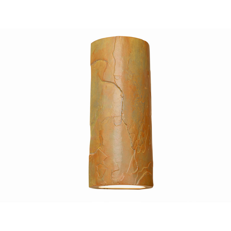 Donnice Flush Mount Ceramic Outdoor Wall Lights, LED Bulb Included, Yellow Slate, 17" H x 7" W x 4.5" D