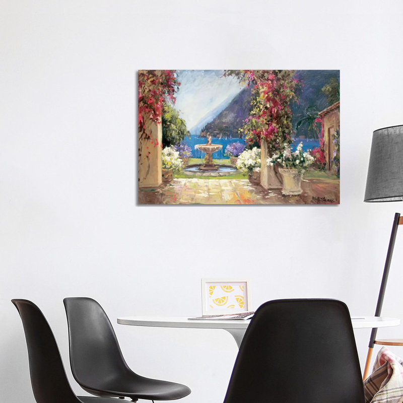 Seaside Fountain 1 Piece Wrapped Canvas Painting, 101.6 cm H x 66.04 cm W x 3.175 cm D