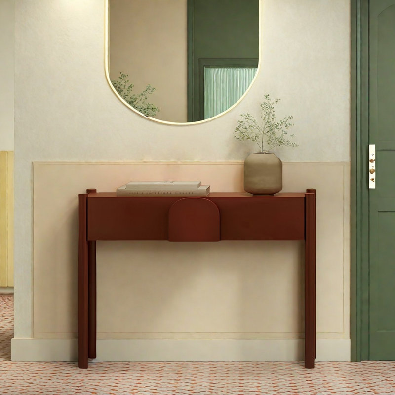 Console Mid-Century moderne en bois massif, H 33,5 po x l 39,4 po x P 13,8 po