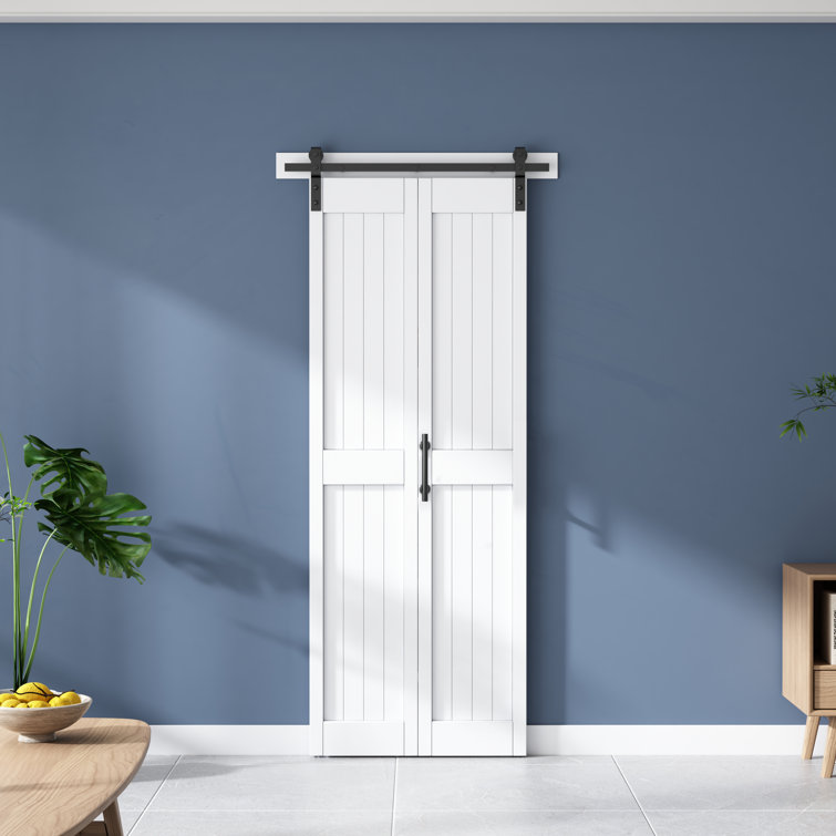 36 in. x 84 in. Board and Batten Primed Solid Wood Split Barn Door with Hardware Kit 36 in. x 84 in. Board and Batten Primed Solid Wood Split Barn Door with Hardware Kit