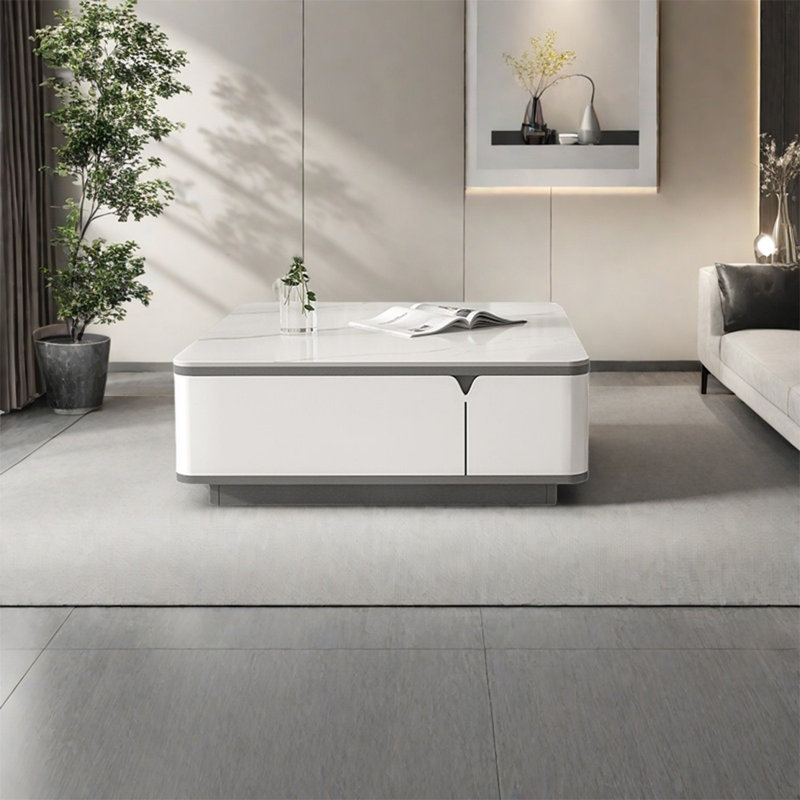 Modern square rock plate coffee table