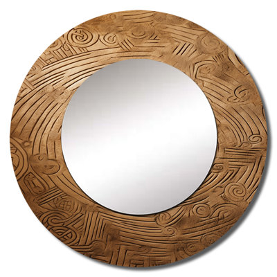 Gold Maze - Boho Feather Round Mirror Wall Decor_MTMIR62317