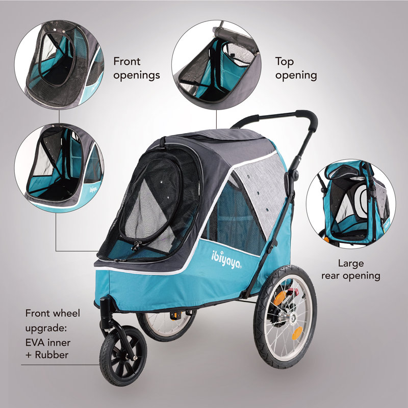 Ocean Blue Foldable 3-Wheel Pet Stroller and Bike Trailer