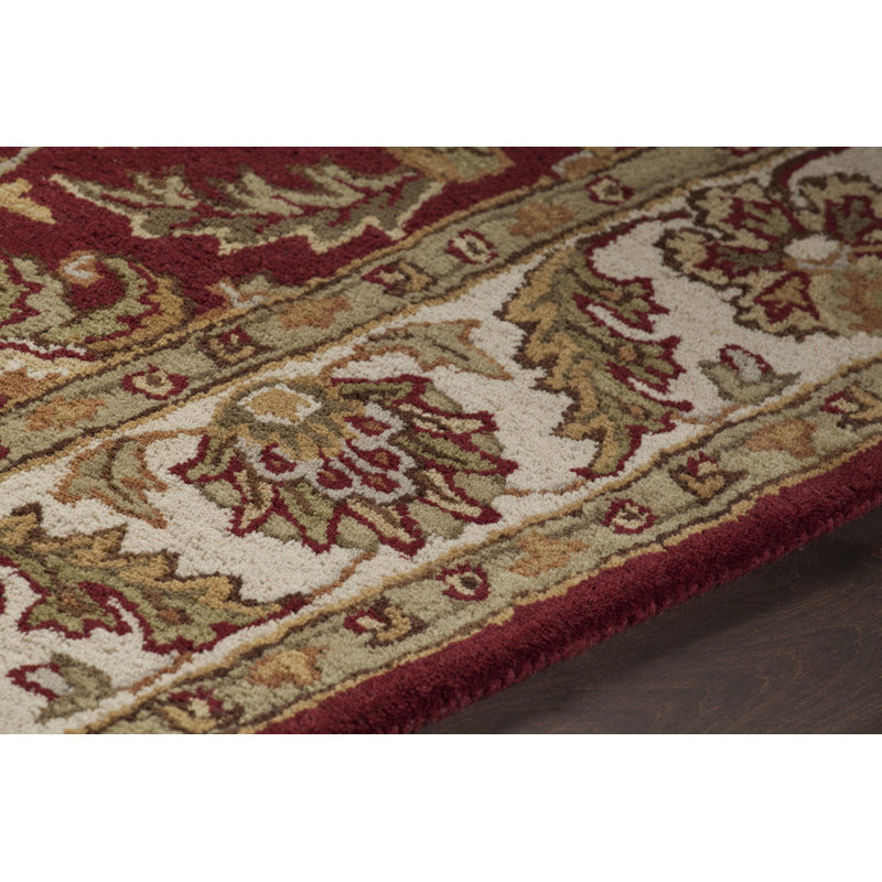 Tapis floral traditionnel en laine touffeté à la main bourgogne, crème et sauge Bartz Authentic, Rectangulaire 9 pi x 13 pi