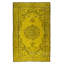 Tapis turc en laine fabriqué à la main de couleur moderne 6,2 x 10,3 pi sur fond teint en médaillon jaune
