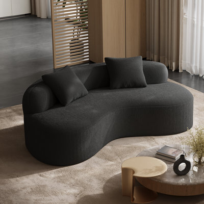 79 Inch Curved Chenille Deep Seat Sofa With Toss Pillows