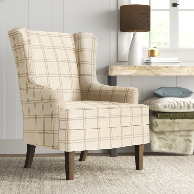 Alexys Upholstered Wingback Chair, Parchment Plaid