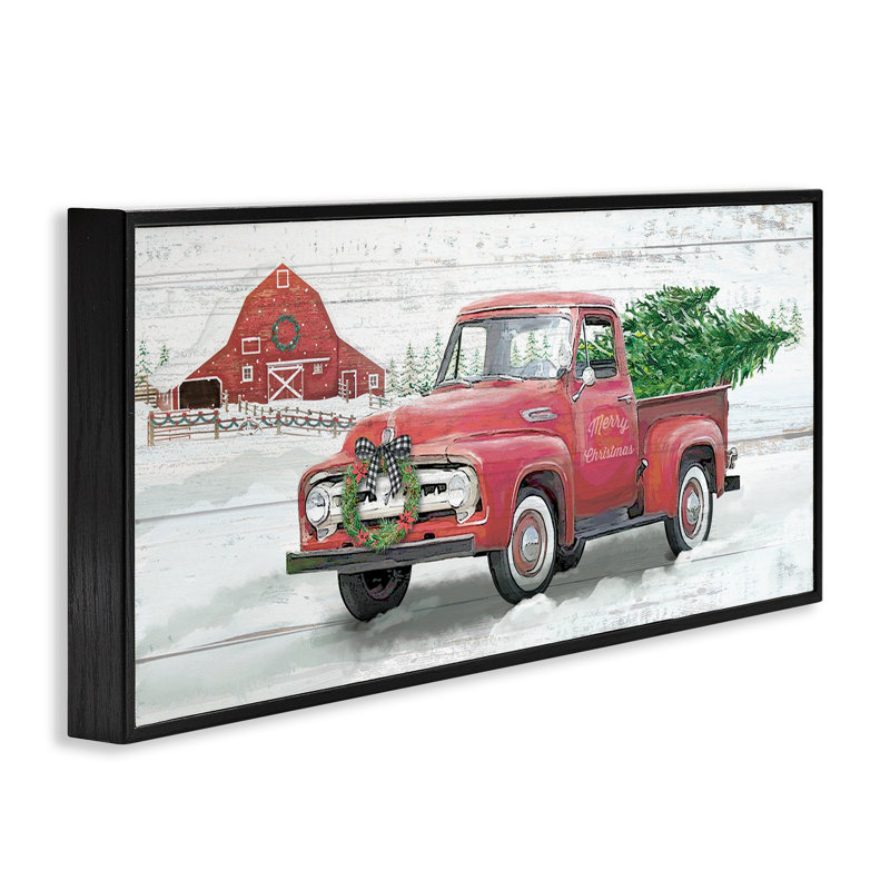 Camion de Noël sur une ferme enneigée, estampe numérique, conception par Mollie B., H 10 po x l 24 po