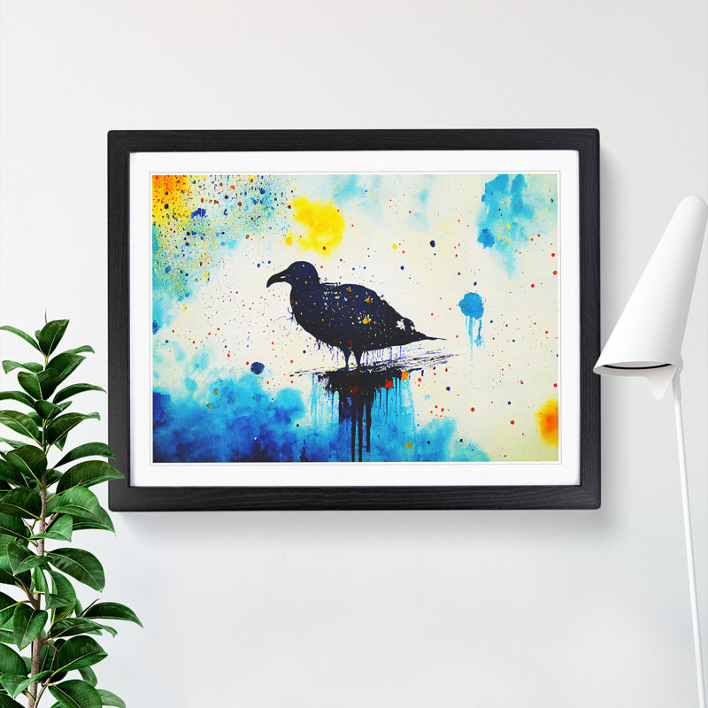 Seagull Splash Abstract - Single Picture Frame Painting, Black , 34cm H x 46cm W x 2cm D