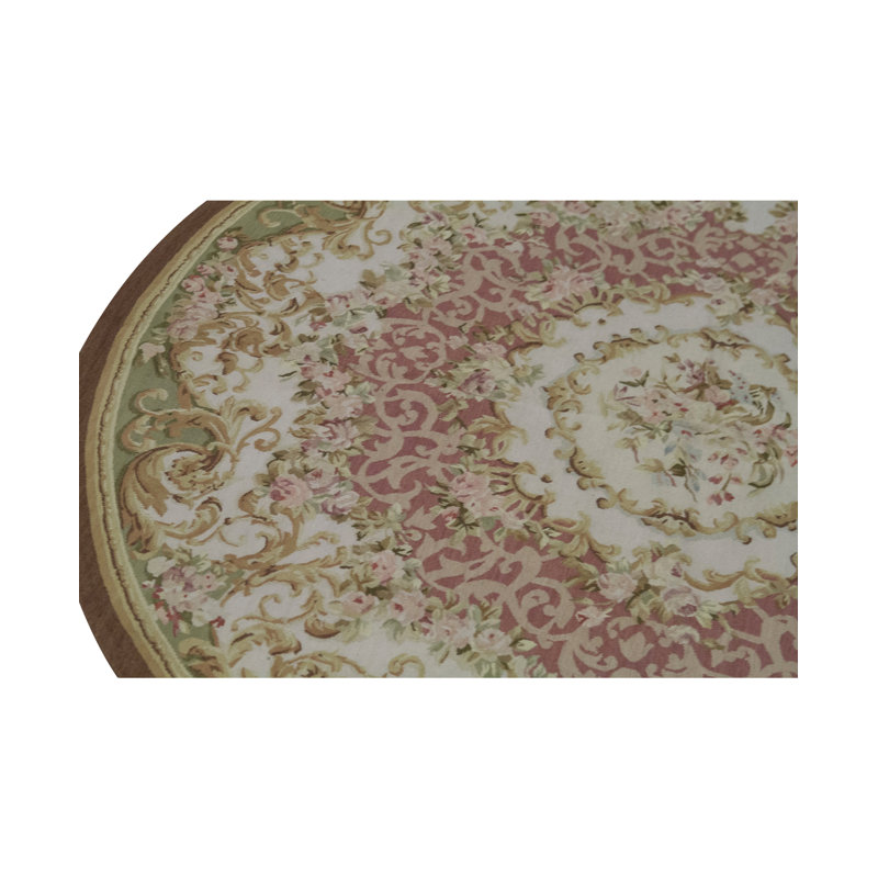 Hand-Knotted High-Quality Rose and Ivory Round Area Rug