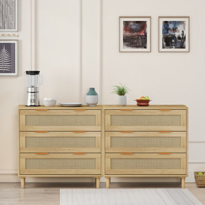 Armoire de rangement en rotin 3 tiroirs avec tiroir (ensemble de 2), pour chambre à coucher, salon, salle à manger, couloirs, chêne, buffet