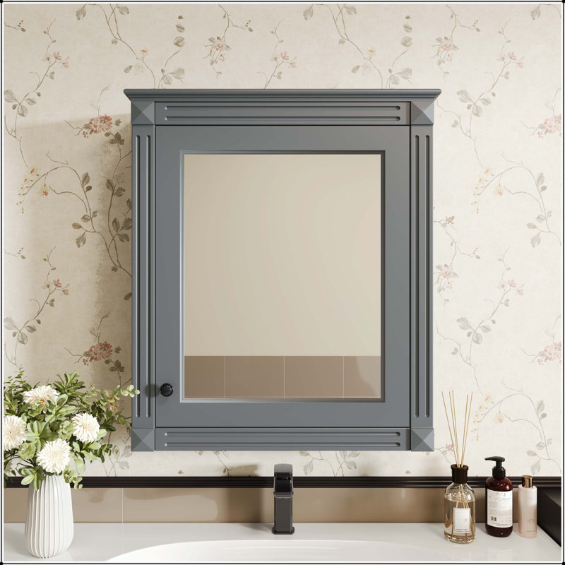 Pharmacie murale 24 x 27 avec 3 tablettes réglables et charnière à fermeture en douceur - gris, Grey