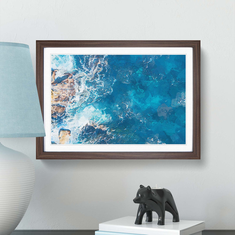Aerial View of a Blue Ocean in Australia - Picture Frame Graphic Art Print on MDF, 27cm H x 36cm W x 2cm D, Walnut Framed