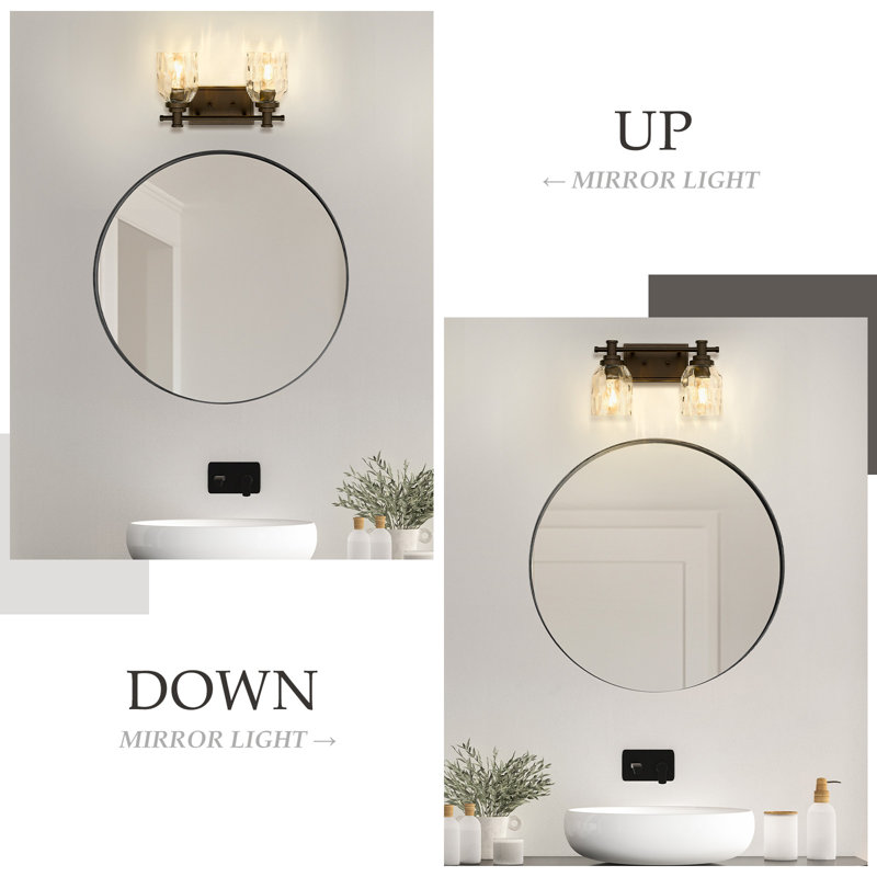 2-Light Farmhouse Vanity Light,  Hammered Glass Shade, Oil Rubbed Bronze, 2 Lights